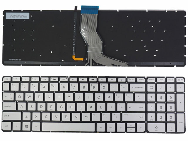 Silver with backlight HP Pavilion x360 15-bk 15-bk000 Laptop Keyboard
