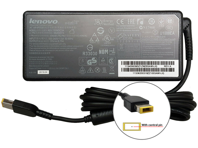 Lenovo 20V 6.75A 135W Rectangle yellow Charger AC Adapter Power Supply